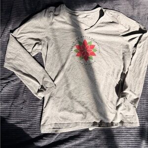 Life Is Good Heather Gray Shirt with Red Floral Design